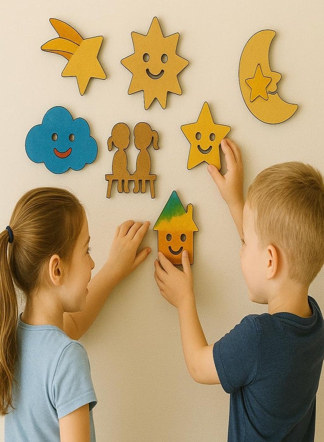 LET'S DIY Wooden Cutouts Painting Kit, 8 Pieces with 5 Paint Colours and Brush, Cloud Moon Star House Shapes for Kids Crafts Activity Kit | Screen-Free Learning & Fun for Children - Image 4